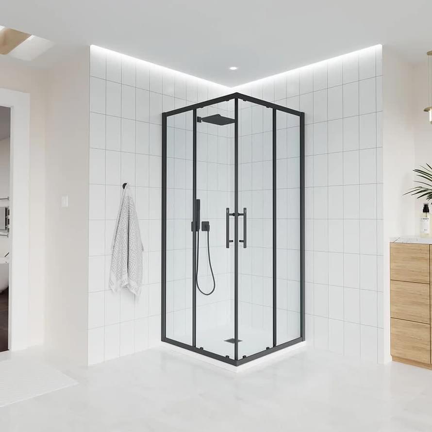 Плитка Veconi Evo Душевой угол раздвижной Evo 300 B 980-1000x980-1000 мм прозрачное стекло 6 мм профиль черный матовый  поверхность матовая