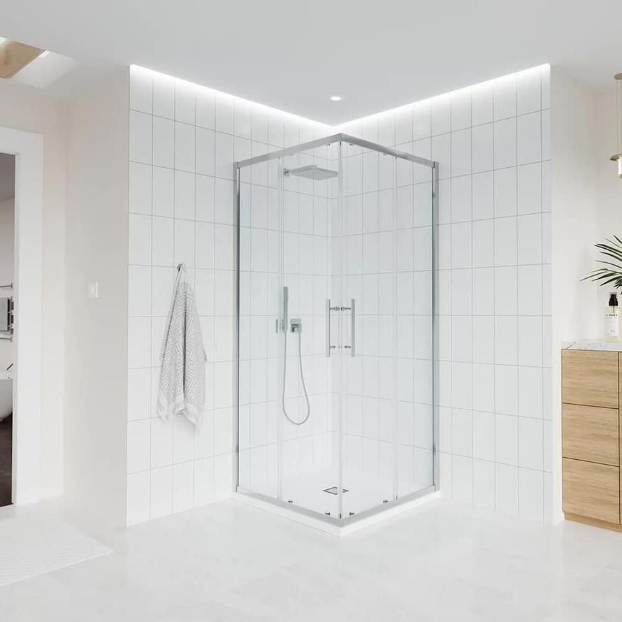 Плитка Veconi Evo Душевой угол раздвижной Evo 300 CH 1080-1100x880-900 мм прозрачное стекло 6 мм профиль хром  поверхность глянец