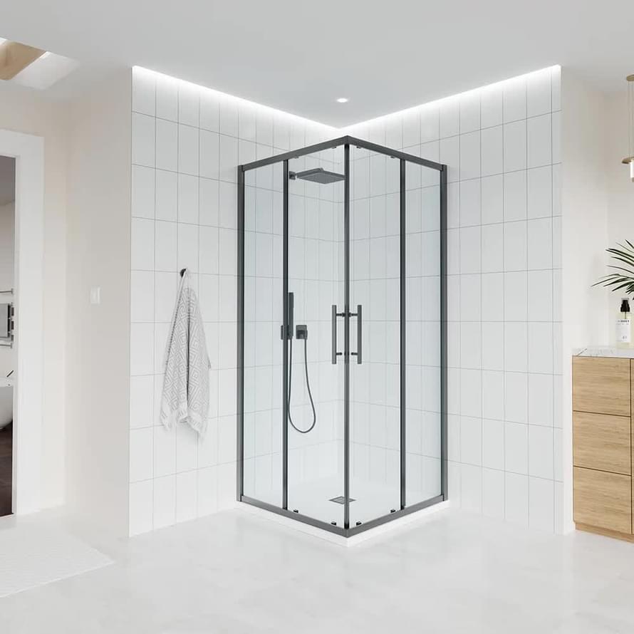 Плитка Veconi Evo Душевой угол раздвижной Evo 300 GR 1180-1200x880-900 мм прозрачное стекло 6 мм профиль графит брашированный  поверхность брашированная