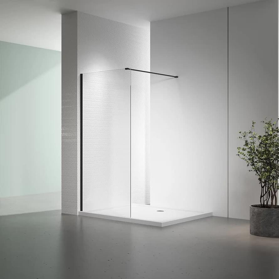 Плитка Veconi Korato Душевая перегородка KR-72B 1000х2000 мм прозрачное стекло 8 мм профиль черный матовый  поверхность матовая