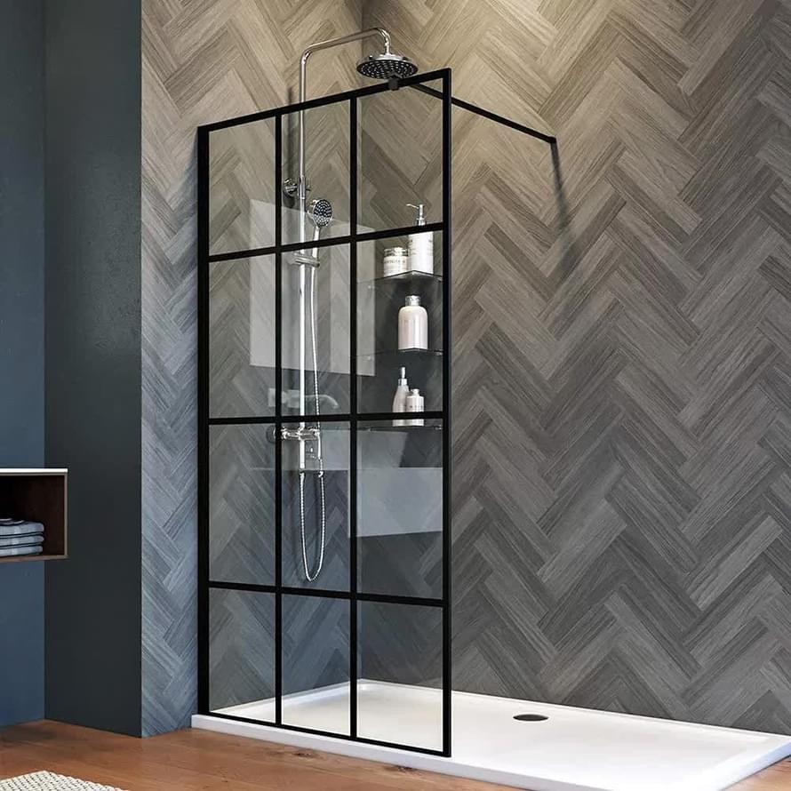 Плитка Veconi Korato Душевая перегородка KR-80 1100х2000 мм прозрачное стекло 8 мм профиль черный матовый  поверхность матовая