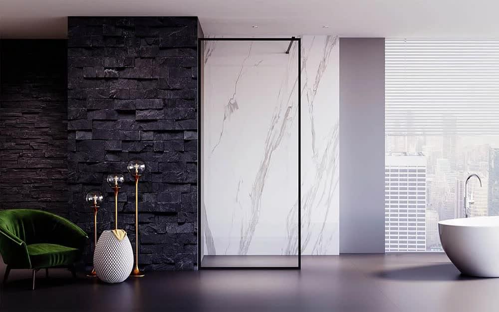 Плитка Veconi Korato Душевая перегородка KR-81B 700х2000 мм прозрачное стекло 8 мм профиль черный матовый  поверхность матовая