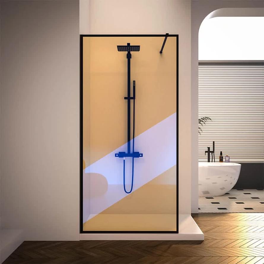 Плитка Veconi Korato Душевая перегородка KR-81BC 900х2000 мм стекло хамелеон 8 мм профиль черный матовый  поверхность матовая