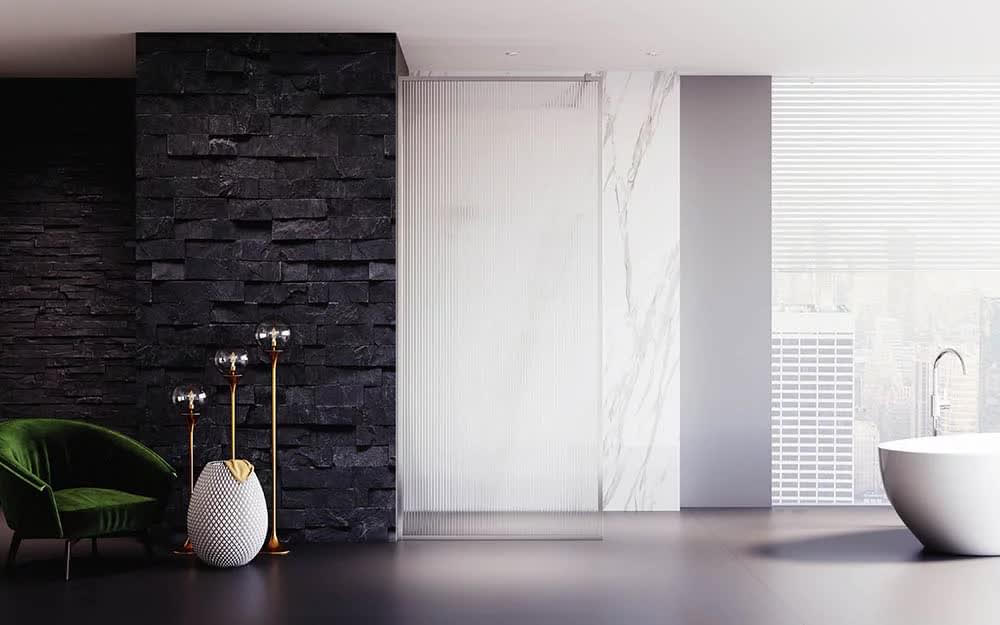 Плитка Veconi Korato Душевая перегородка KR-81F 1100х2000 мм рифленое осветленное стекло 8 мм профиль хром  поверхность глянец