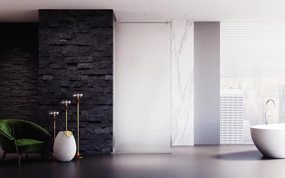 Плитка Veconi Korato Душевая перегородка KR-81FR 700х2000 мм матовой стекло 8 мм профиль хром  поверхность глянец