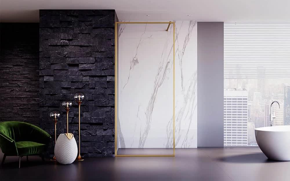 Плитка Veconi Korato Душевая перегородка KR-81G 1000х2000 мм прозрачное стекло 8 мм профиль золото брашированное  поверхность брашированная