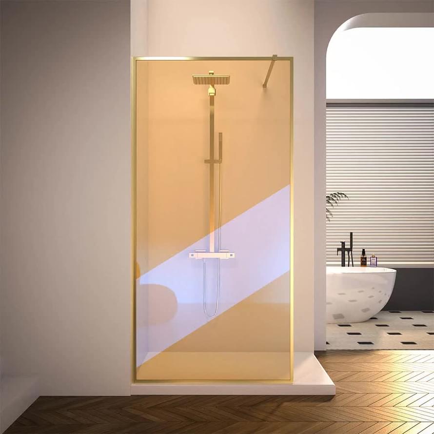 Плитка Veconi Korato Душевая перегородка KR-81G 1200х2000 мм стекло хамелеон 8 мм профиль золото брашированное  поверхность брашированная