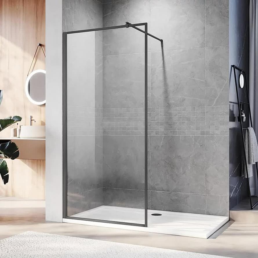 Плитка Veconi Korato Душевая перегородка KR-81GR 1200х2000 мм прозрачное стекло 8 мм профиль графит  поверхность брашированная