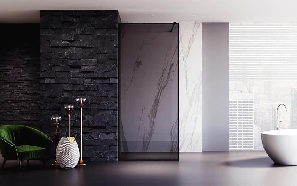 Плитка Veconi Korato Душевая перегородка KR-KR-81BT 700х2000 мм тонированное стекло 8 мм профиль черный матовый  поверхность матовая