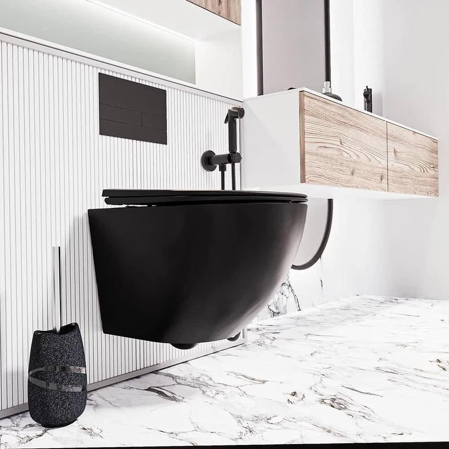 Плитка Veconi Moro Унитаз подвесной безободковый Moro смыв Торнадо сиденье с микролифтом черный матовый  поверхность матовая