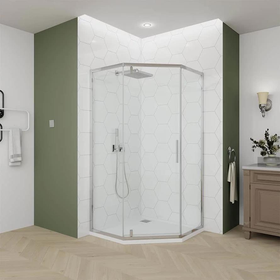 Плитка Veconi Ottimo Душевой угол распашной Ottimo P10 CH 880-900х880-900 мм прозрачное стекло 5 мм профиль хром  поверхность глянец