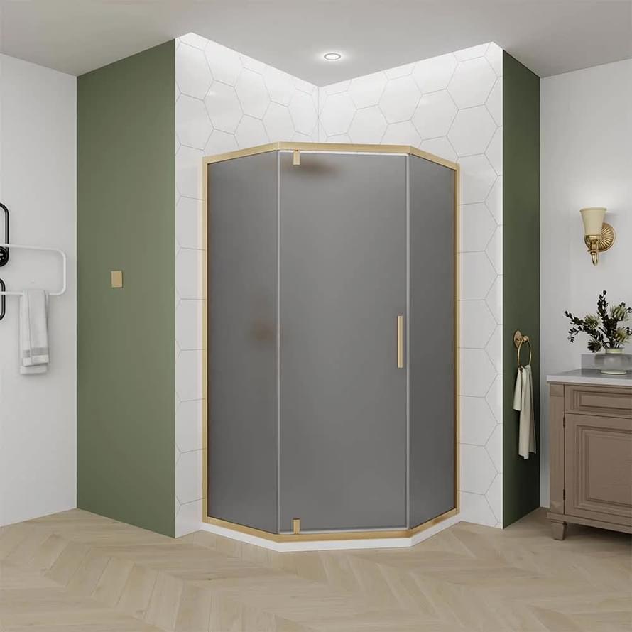 Плитка Veconi Ottimo Душевой угол распашной Ottimo P10 G 780-800х780-800 мм тонированное стекло 5 мм профиль золото брашированное  поверхность брашированная