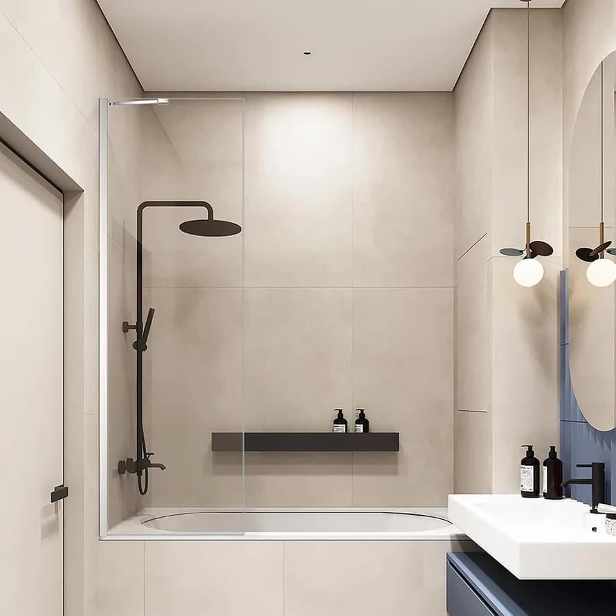 Плитка Veconi Palau Шторка на ванну PL-84 690-700x1500 мм прозрачное стекло 6 мм профиль хром  поверхность глянец