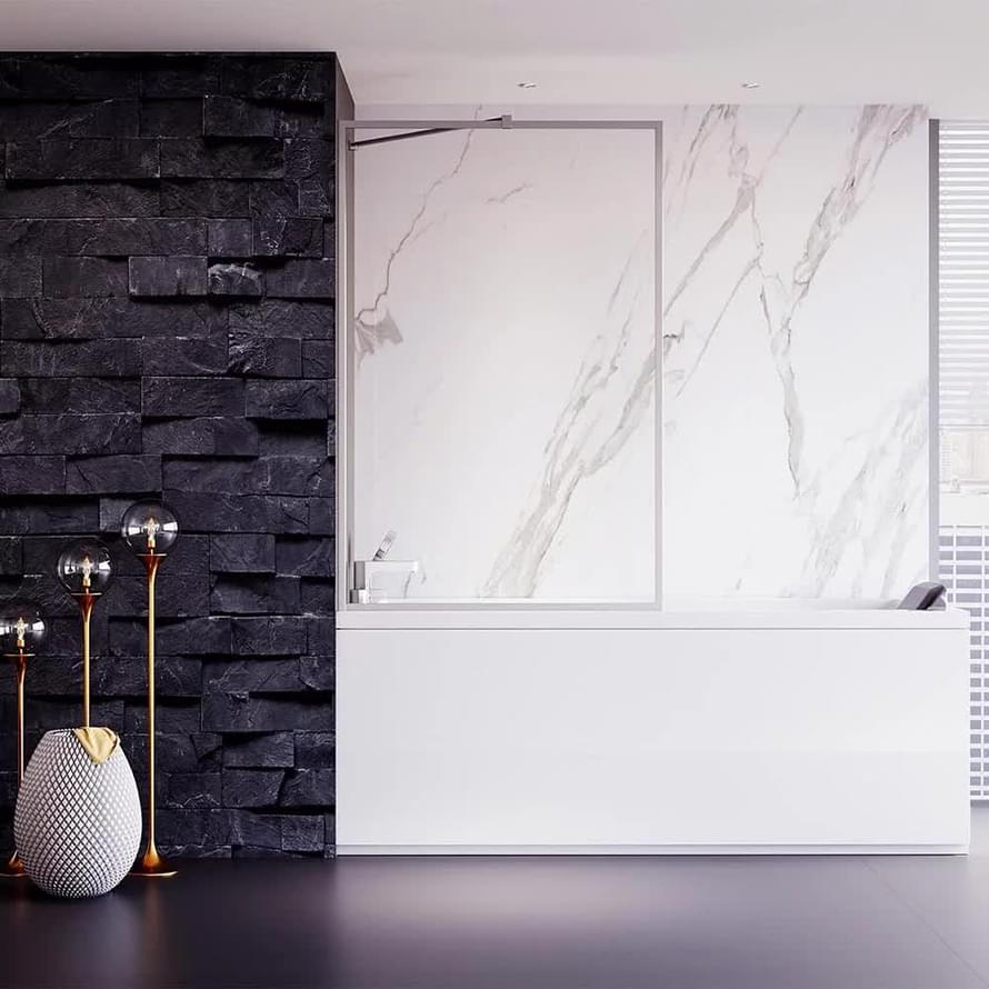 Плитка Veconi Palau Шторка на ванну PL-85 690-700x1500 мм прозрачное стекло 6 мм профиль хром  поверхность глянец