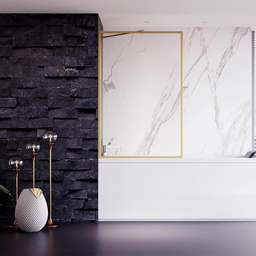 Плитка Veconi Palau Шторка на ванну PL-85G 690-700x1500 мм прозрачное стекло 6 мм профиль золото брашированное  поверхность брашированная