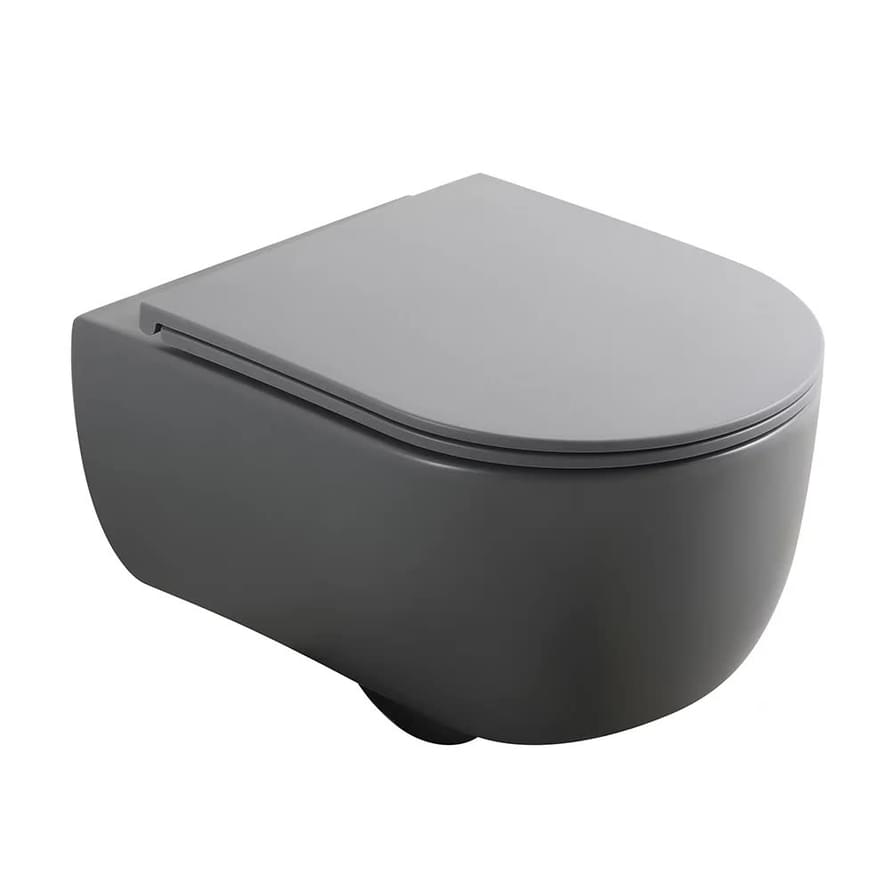 Плитка Veconi Rino Унитаз подвесной безободковый Rino смыв Торнадо сиденье с микролифтом серый матовый  поверхность матовая