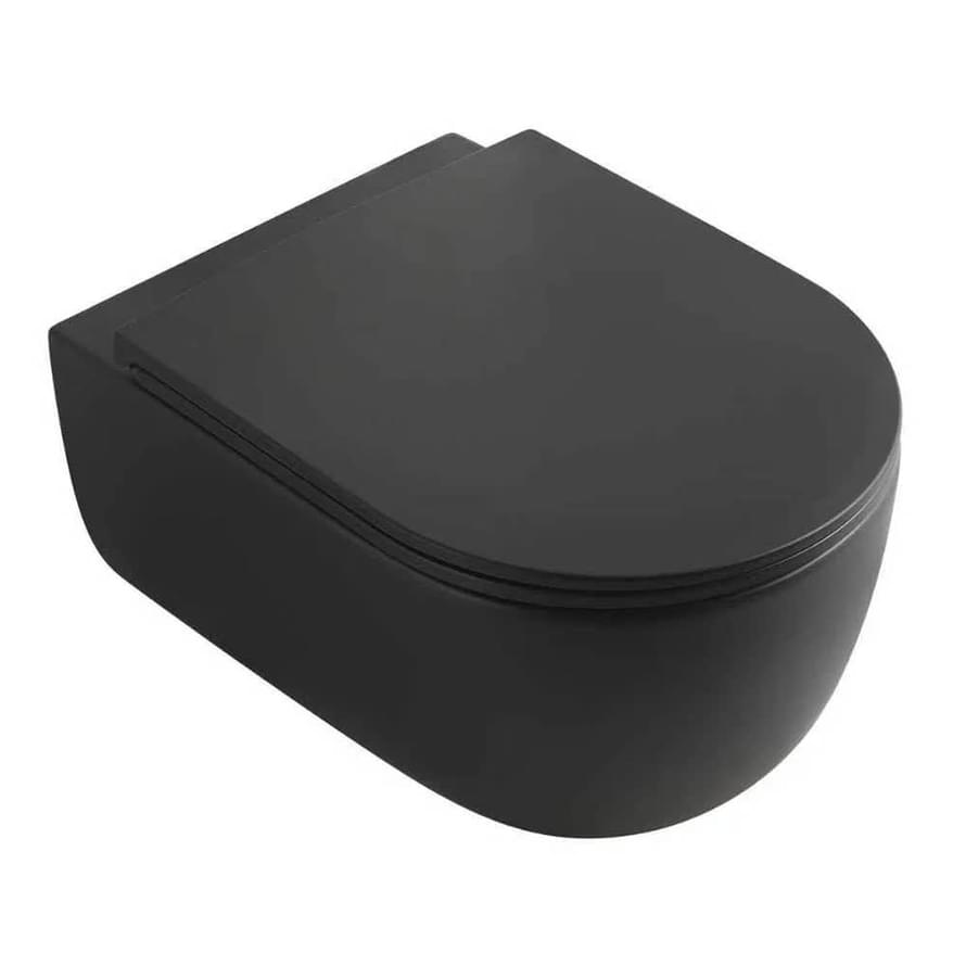 Плитка Veconi Rino Унитаз подвесной безободковый Rino смыв Торнадо сиденье с микролифтом черный матовый  поверхность матовая
