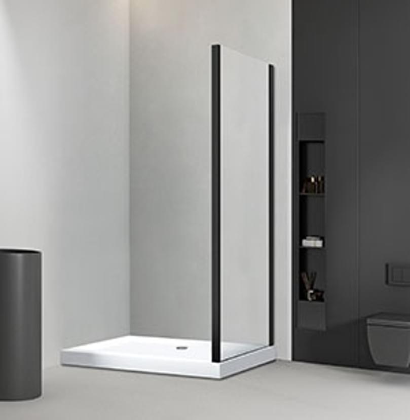 Плитка Veconi Rovigo Боковая фиксированная панель KP-03B 790-810x1950 мм прозрачное стекло 6 мм профиль черный матовый  поверхность матовая