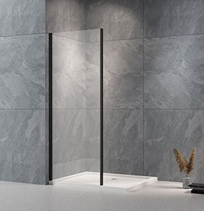 Плитка Veconi Rovigo Боковая фиксированная панель KP-12B 895-905x1950 мм прозрачное стекло 6 мм профиль черный матовый  поверхность матовая