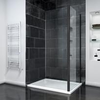 Плитка Veconi Rovigo Боковая фиксированная панель KP-14B 780-800x1950 мм прозрачное стекло 6 мм профиль черный матовый поверхность матовая