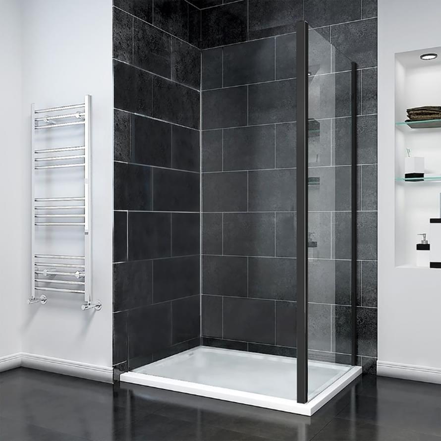 Плитка Veconi Rovigo Боковая фиксированная панель KP-14B 980-1000x1950 мм прозрачное стекло 6 мм профиль черный матовый  поверхность матовая