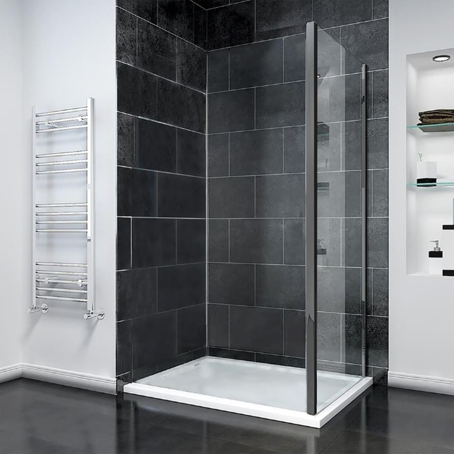 Плитка Veconi Rovigo Боковая фиксированная панель KP-14GM 780-800x1950 мм прозрачное стекло 6 мм профиль оружейная сталь  поверхность брашированная