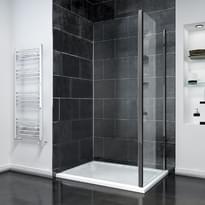 Плитка Veconi Rovigo Боковая фиксированная панель KP-14GM 880-900x1950 мм прозрачное стекло 6 мм профиль оружейная сталь поверхность брашированная