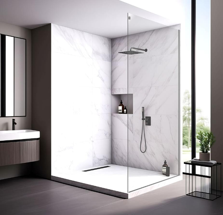 Плитка Veconi Rovigo Боковая фиксированная панель KP-15 790-800x2000 мм прозрачное стекло 8 мм профиль хром  поверхность глянец