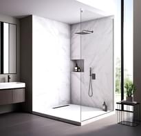 Плитка Veconi Rovigo Боковая фиксированная панель KP-15 890-900x2000 мм прозрачное стекло 8 мм профиль хром поверхность глянец