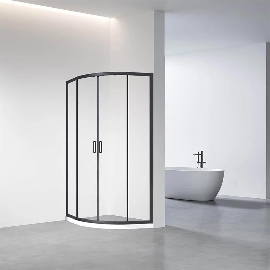 Плитка Veconi Rovigo Душевой угол раздвижной RV-01B 780-800x780-800 мм прозрачное стекло 6 мм профиль черный матовый  поверхность матовая