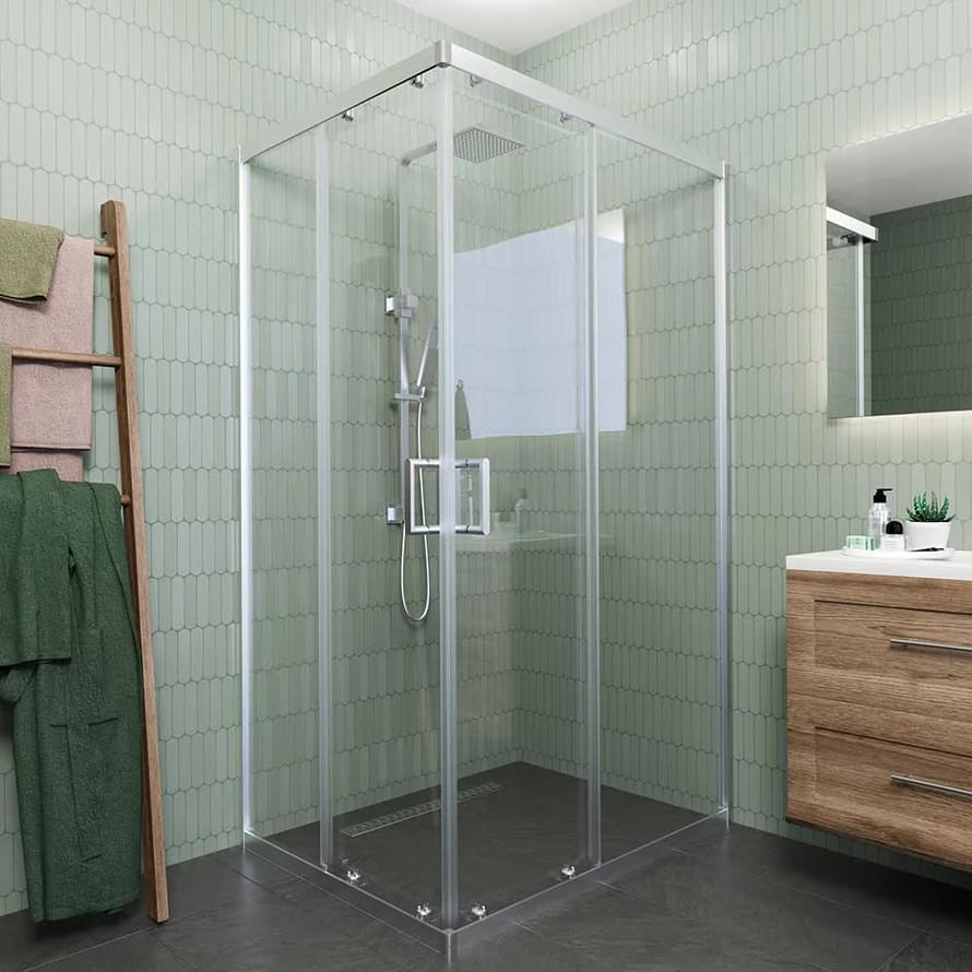 Плитка Veconi Rovigo Душевой угол раздвижной RV-10 1180-1200х980-1000 мм прозрачное стекло 6 мм профиль хром  поверхность глянец