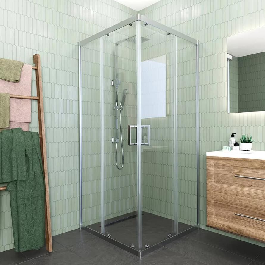 Плитка Veconi Rovigo Душевой угол раздвижной RV-11 780-800х780-800 мм прозрачное стекло 6 мм профиль хром  поверхность глянец
