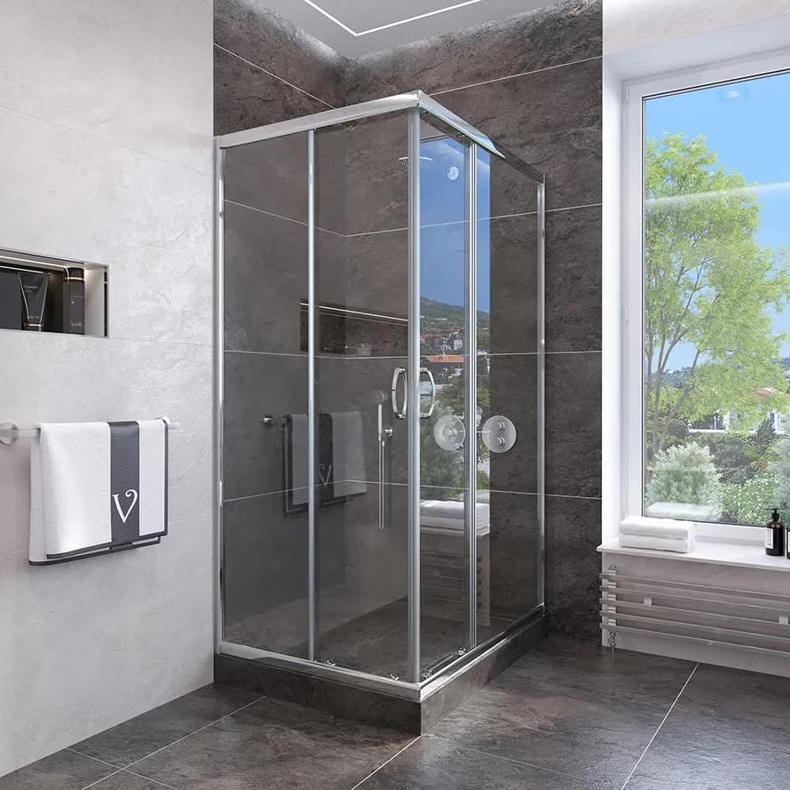Плитка Veconi Rovigo Душевой угол раздвижной RV-113 770-790х1850 мм прозрачное стекло 4/5 мм профиль хром  поверхность глянец