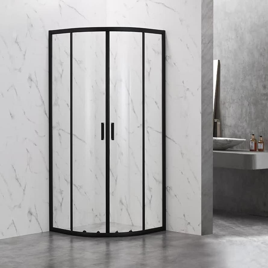 Плитка Veconi Rovigo Душевой угол раздвижной RV-202B 880-900x880-900 мм прозрачное стекло 4 мм профиль черный матовый  поверхность матовая