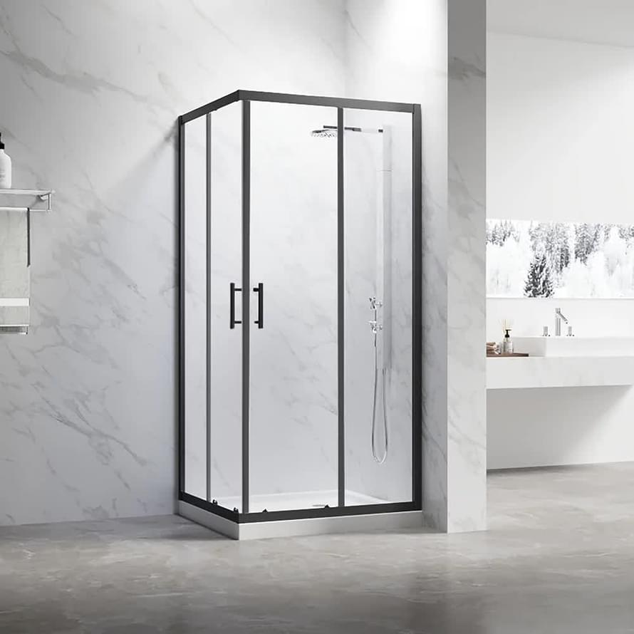 Плитка Veconi Rovigo Душевой угол раздвижной RV-27B 1180-1200x880-900 мм прозрачное стекло 5 мм профиль черный матовый  поверхность матовая