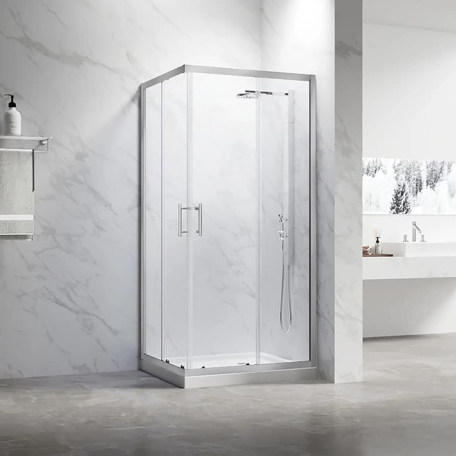 Плитка Veconi Rovigo Душевой угол раздвижной RV-27CH 1180-1200x880-900 мм прозрачное стекло 5 мм профиль хром  поверхность глянец