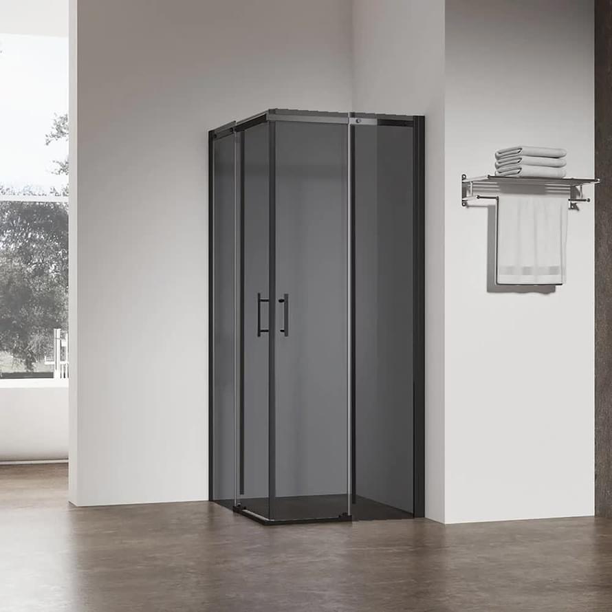 Плитка Veconi Rovigo Душевой угол раздвижной RV-50B Grey 1080-1100x780-800 мм тонированное стекло 6 мм профиль черный матовый  поверхность матовая