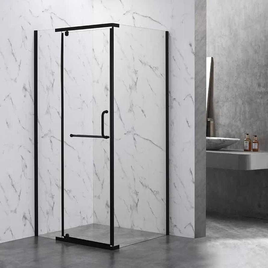 Плитка Veconi Rovigo Душевой угол распашной RV-18B 980-1000х980-1000 мм прозрачное стекло 6 мм профиль черный матовый  поверхность матовая