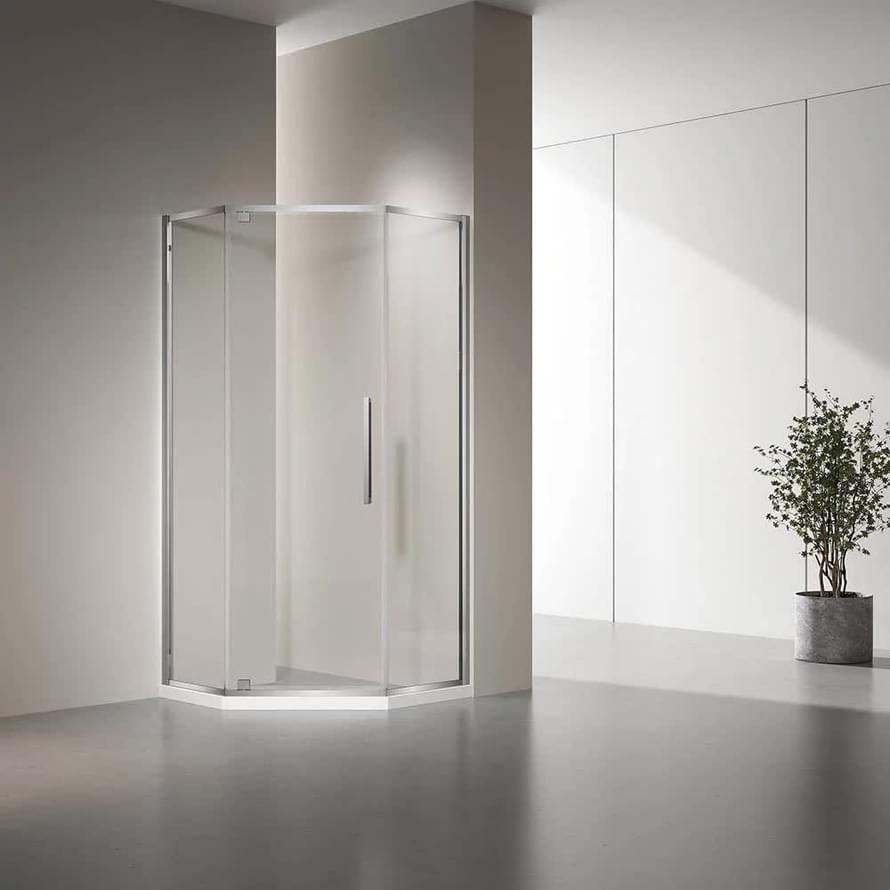 Плитка Veconi Rovigo Душевой угол распашной RV-35 885-900x885-900 мм прозрачное стекло 6 мм профиль хром  поверхность глянец