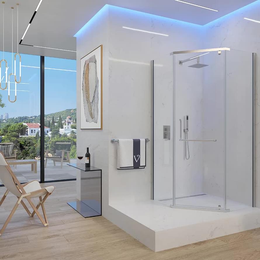 Плитка Veconi Rovigo Душевой угол распашной RV-36 980-1000х980-1000 мм прозрачное стекло 6 мм профиль хром  поверхность глянец