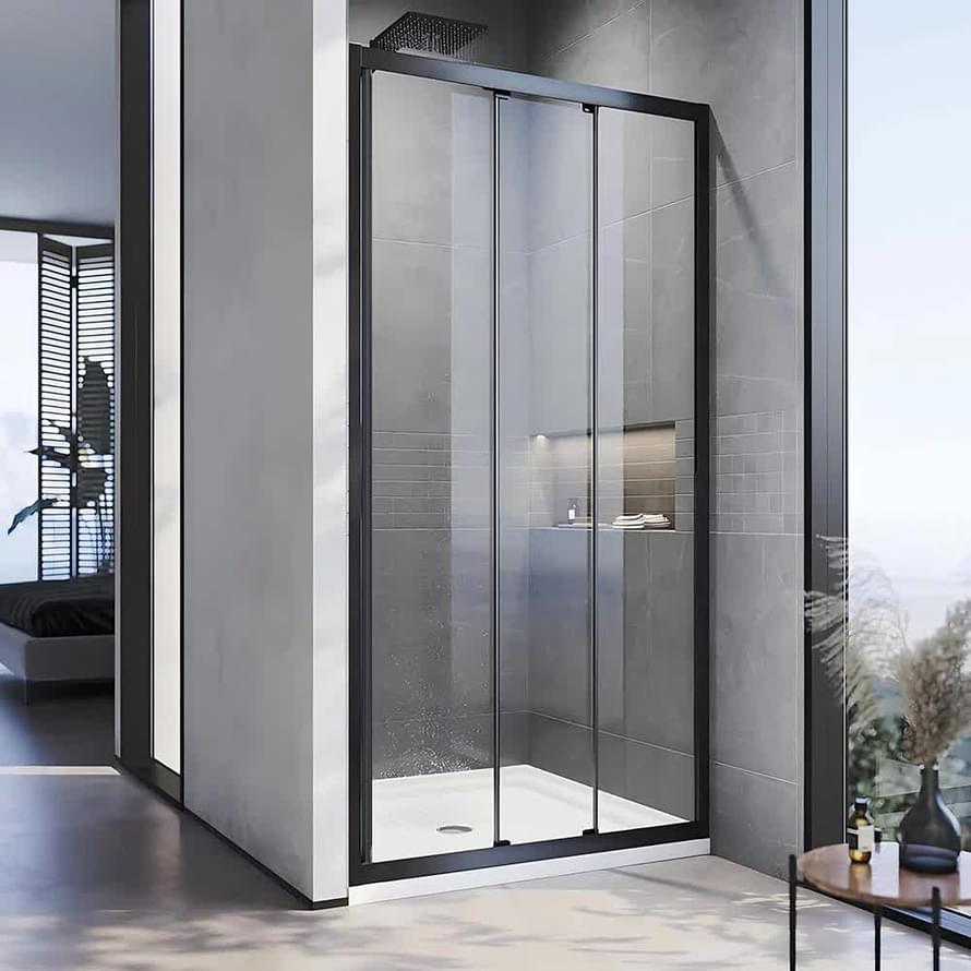 Плитка Veconi Vianno Душевая дверь раздвижная VN-28B 1170-1200x1950 мм прозрачное стекло 5 мм профиль черный матовый  поверхность матовая