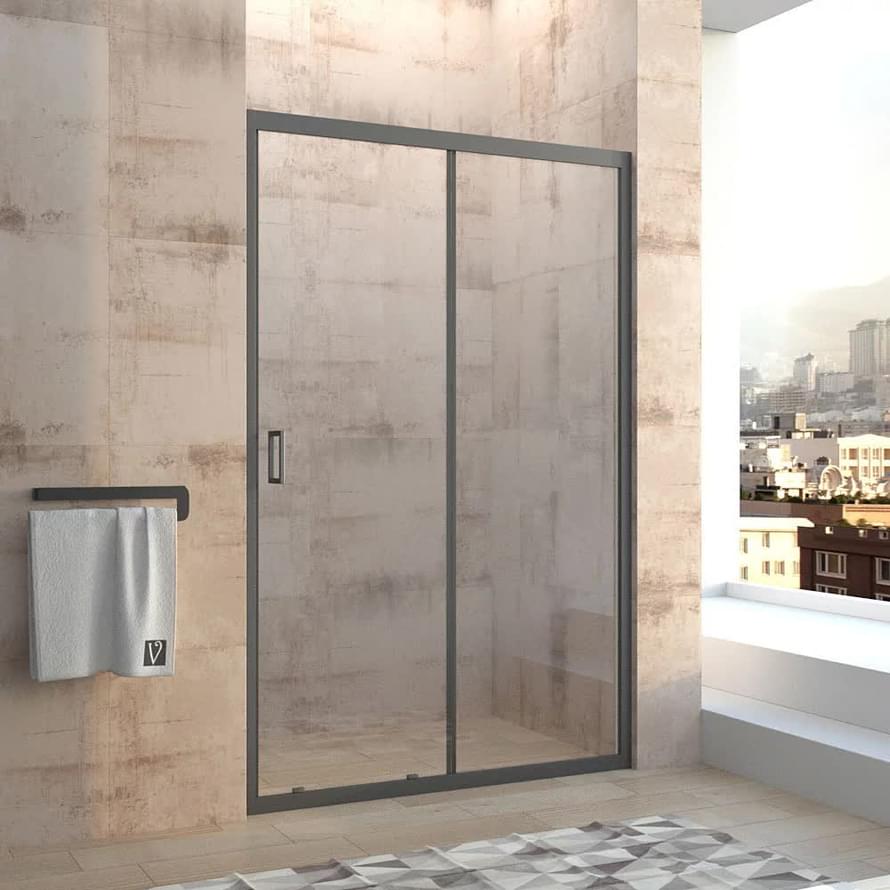 Плитка Veconi Vianno Душевая дверь раздвижная VN-40B 1495-1540x1850 мм прозрачное стекло 5 мм профиль черный матовый  поверхность матовая