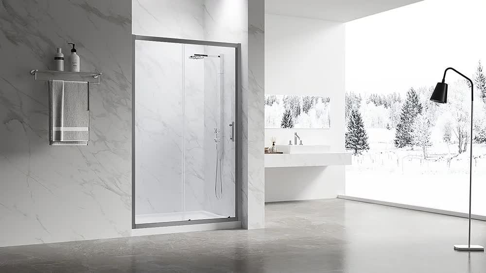 Плитка Veconi Vianno Душевая дверь раздвижная VN-55GM 1090-1130x1950 мм прозрачное стекло 6 мм профиль оружейная сталь  поверхность брашированная