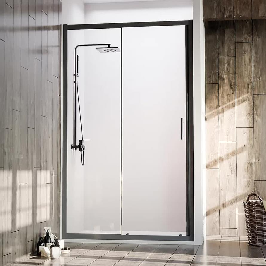 Плитка Veconi Vianno Душевая дверь раздвижная VN-72B 1245-1295x1900 мм прозрачное стекло 6 мм профиль черный матовый  поверхность матовая