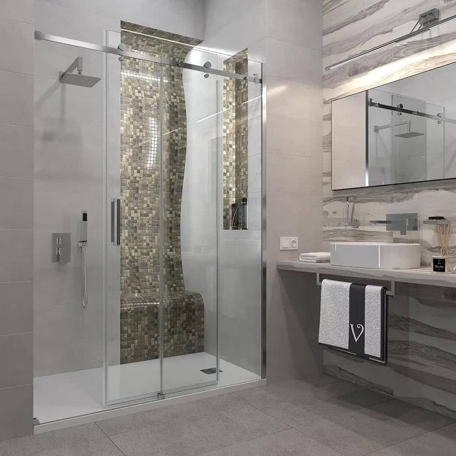 Плитка Veconi Vianno Душевая дверь раздвижная VN-74 1180-1210x1950 мм прозрачное стекло 8 мм профиль хром  поверхность глянец