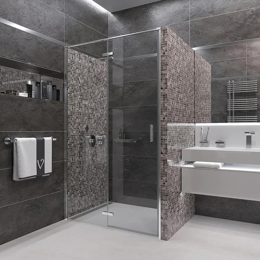 Плитка Veconi Vianno Душевая дверь распашная VN-73 995-1010x1950 мм прозрачное стекло 6 мм профиль хром  поверхность глянец