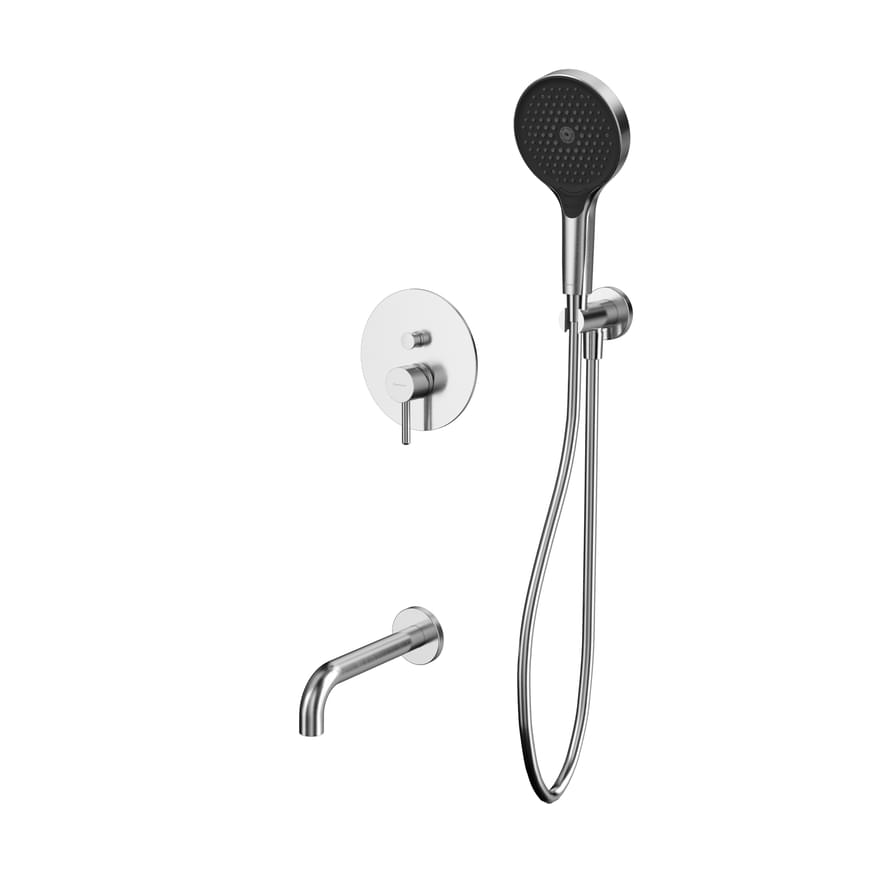 Плитка Whitecross Y Душевая система Y для ванны скрытого монтажа с круглой лейкой никель  поверхность брашированная