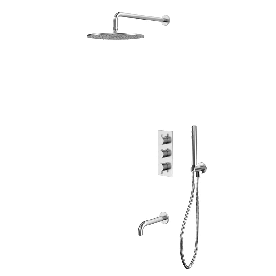 Плитка Whitecross Y Душевая система Y для ванны скрытого монтажа с термостатом и верхним душем 300 мм никель  поверхность брашированная