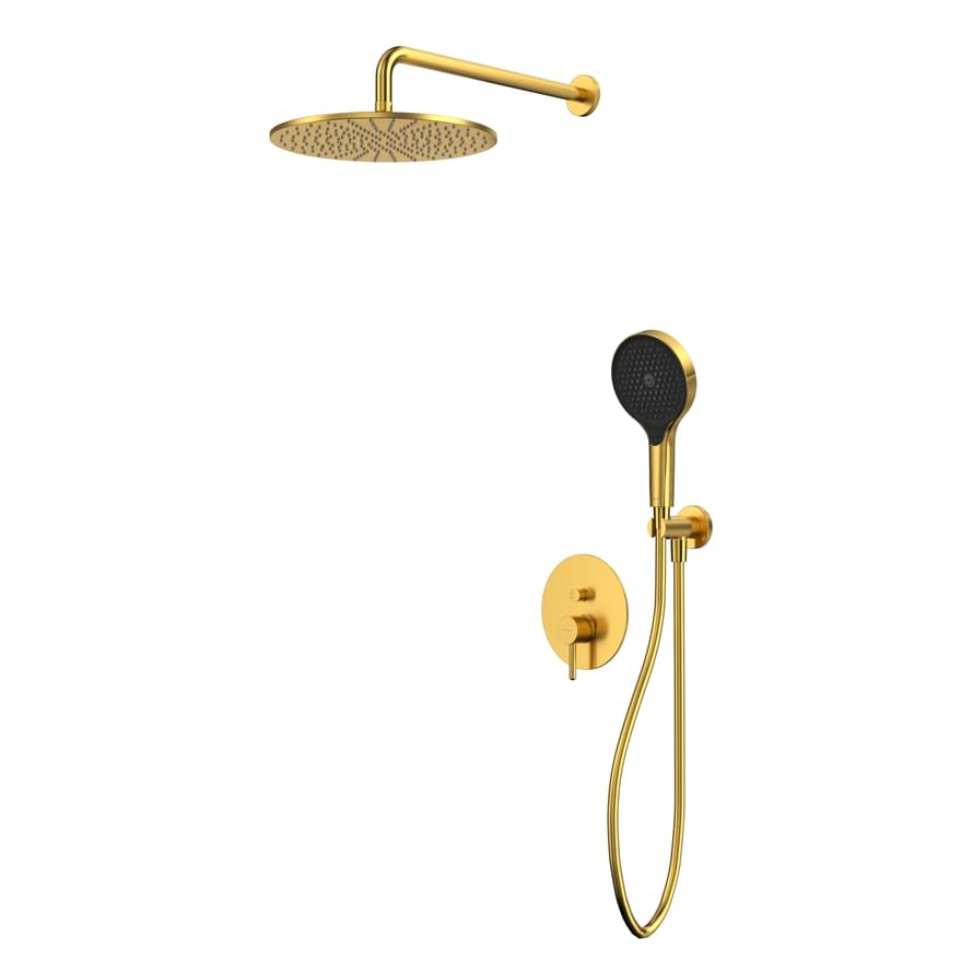 Плитка Whitecross Y Душевая система Y для душа скрытого монтажа с верхним душем 300 мм золото брашированное  поверхность брашированная