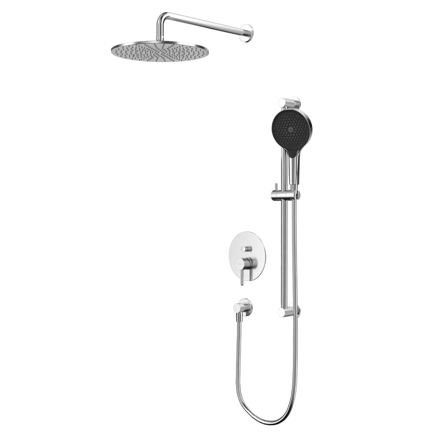 Плитка Whitecross Y Душевая система Y для душа скрытого монтажа с верхним душем 300 мм стойкой и круглой лейкой никель  поверхность брашированная